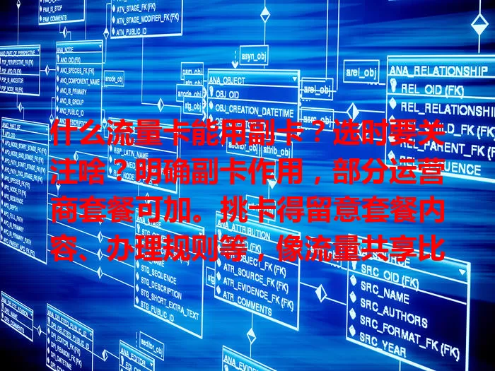 什么流量卡能用副卡？选时要关注啥？明确副卡作用，部分运营商套餐可加。挑卡得留意套餐内容、办理规则等，像流量共享比例、语音限制等，结合实际选，有副卡需求得做好功课。