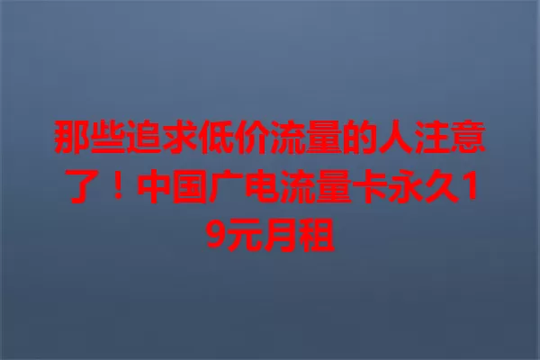 那些追求低价流量的人注意了！中国广电流量卡永久19元月租
