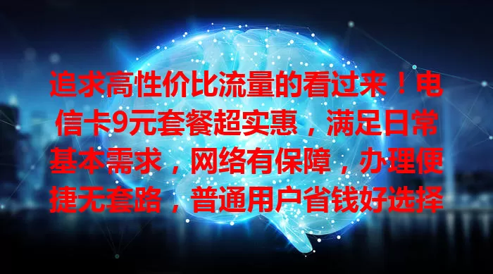 追求高性价比流量的看过来！电信卡9元套餐超实惠，满足日常基本需求，网络有保障，办理便捷无套路，普通用户省钱好选择！