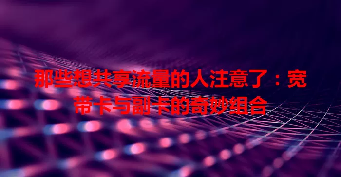 那些想共享流量的人注意了：宽带卡与副卡的奇妙组合