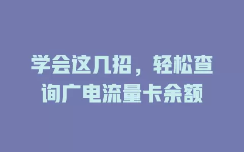 学会这几招，轻松查询广电流量卡余额