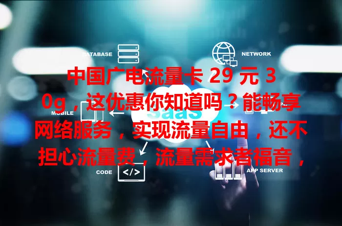 中国广电流量卡 29 元 30g，这优惠你知道吗？能畅享网络服务，实现流量自由，还不担心流量费，流量需求者福音，快考虑下这款性价比超高的流量卡！