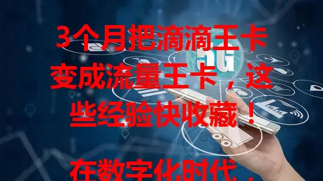 3个月把滴滴王卡变成流量王卡，这些经验快收藏！

在数字化时代，流量至关重要。我为找高性价比流量卡煞费苦心，选了滴滴王卡，起初流量不足，经3个月摸索，通过研究套餐、参与活动、优化网络设置，成功将其变成流量王卡，快来看看我的经验！