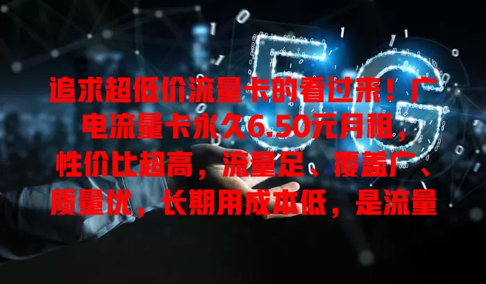 追求超低价流量卡的看过来！广电流量卡永久6.50元月租，性价比超高，流量足、覆盖广、质量优，长期用成本低，是流量消耗大户的福音，值得考虑！