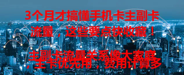 3个月才搞懂手机卡主副卡流量，这些要点快收藏！

主副卡流量关系像大家庭，主卡优先用，费用计算多样，共享超便捷。掌握要点就能畅享移动互联网，轻松玩转流量世界！