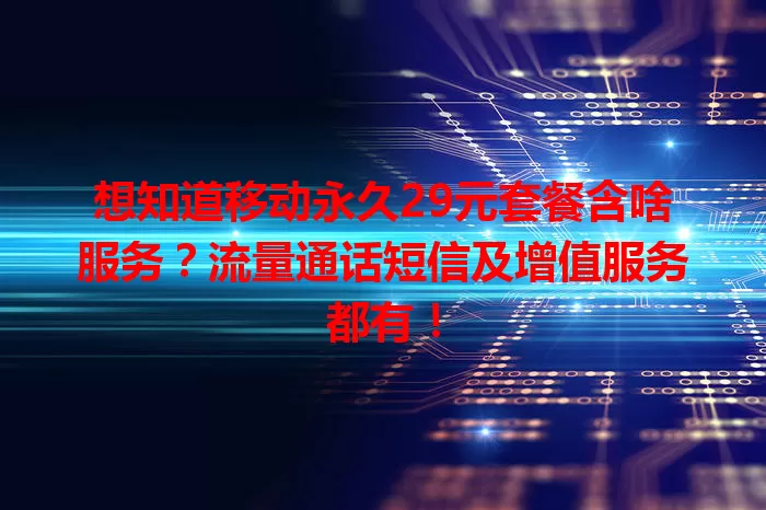 想知道移动永久29元套餐含啥服务？流量通话短信及增值服务都有！